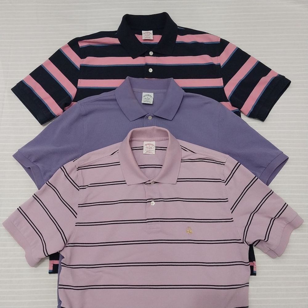 Brooks Brothers Polo Shirt Men M Multicolor Pink Purple Polo Golf Shirt
